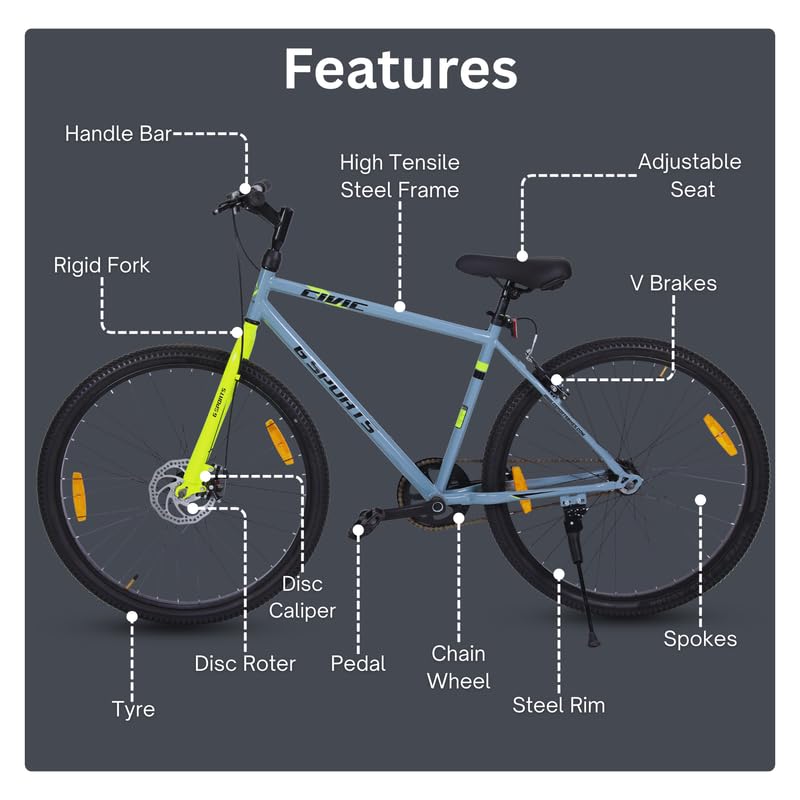 Image of Civic Men 26T | Single-Speed Bicycle | Front Disc & Rear V Brake | 26T Alloy Rims | Rigid Fork | Hi-Tensile Steel Frame | Comfort Design | Urban Performance Ride | Cyle for Men (Grey-Green)