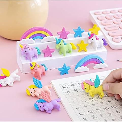 16 Pcs Rainbow Unicorn Erasers, Cute Funny Novelty Flying Horse Pencil Eraser Kids Gift Toy for Party Supplies Favors Classroom Rewards Cover