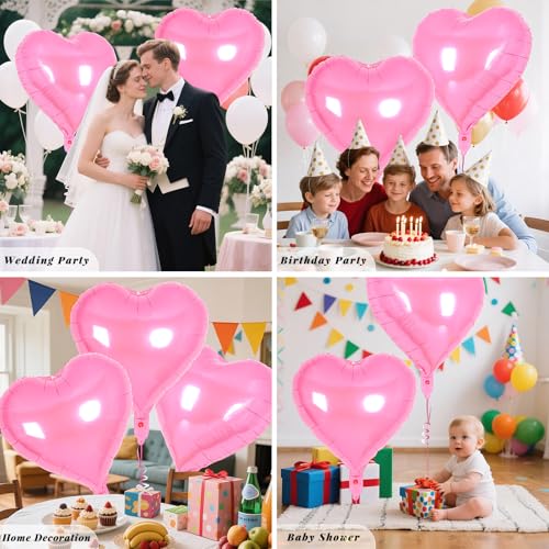 Image of 6 Pcs 32 Inch Pink Heart Balloons, Giant Heart Shape Foil Balloons Love Balloon Valentine Balloon for Birthday Party Wedding Engagement Party Baby Shower Valentine Day Decorations