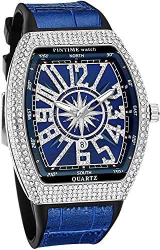 Gosasa Fashion Hip Hop Men's Crystal Watch Bling Bling Watch Rectangle Case Stainless Steel Quartz Analog Bracelet Wristwatch