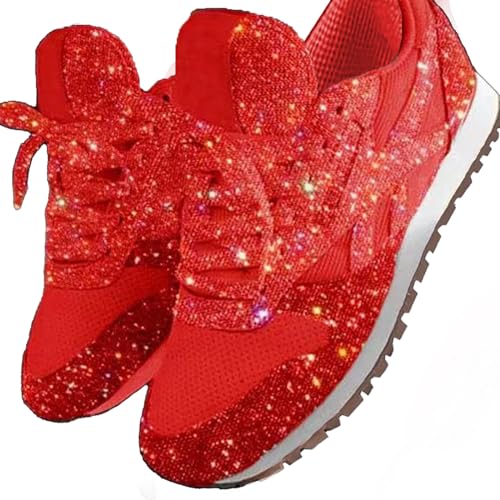 Women Glitter Sneakers Sparkly,Breathable Crystal Bling Lace Up Sport Shoes Low Top Sequins Tennis Bling Shoes Fashion Shiny Walking Shoes