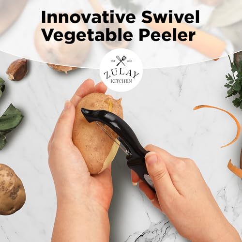 Zulay-Kitchen-Premium-Vegetable-Peeler-for-Kitchen-Swivel-Peeler-with-Razor-Sharp-Stainless-Steel-Blades-Strong-Ergonomic-Handle-Dishwasher-Safe-Easy-To-Use-with-Blemish-Remover-Black