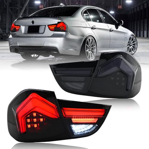 Tail Lights for BMW 3-Series E90 328i 335i 4dr Sedan 2009-2012 Taillights with Animation Amber Sequential Turn Signal Rear Back Lamp Smoked(Plug & Play, 1 Pair)