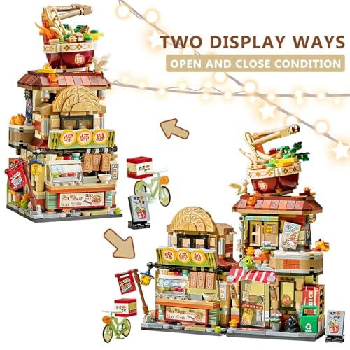 Image of SKY LINE OCEAN Japanese Ramen Noodle Shop Building Blocks Set (870+ PCS) | Street View Mini Bricks Cafe Model Kit for Ages 14+ | Creative Architecture DIY Decor | 5 Year Structural Warranty