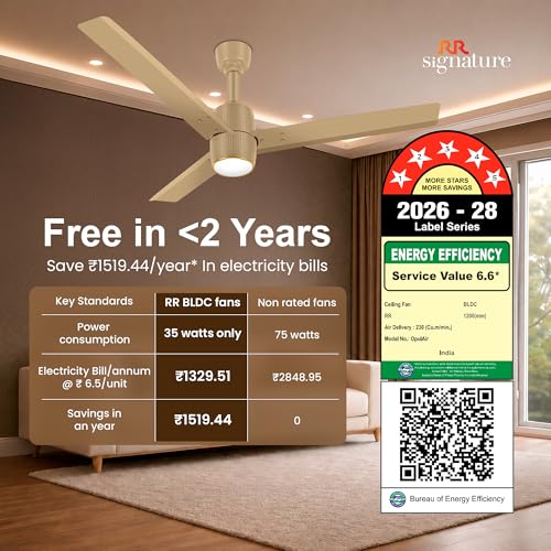 Image of RR Signature OPUL AIR 1250mm BLDC Underlight Ceiling Fan with 100% Pure Copper Motor - 35W | 350 RPM High Speed | Remote Control & LED Light | 3 Light Modes | 3 Year Warranty - THAR GOLD