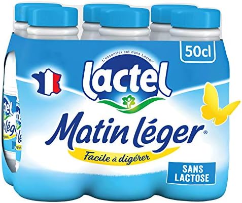 Lactel Lait sans Lactose Matin Léger en Bouteille, 6 x 50cl