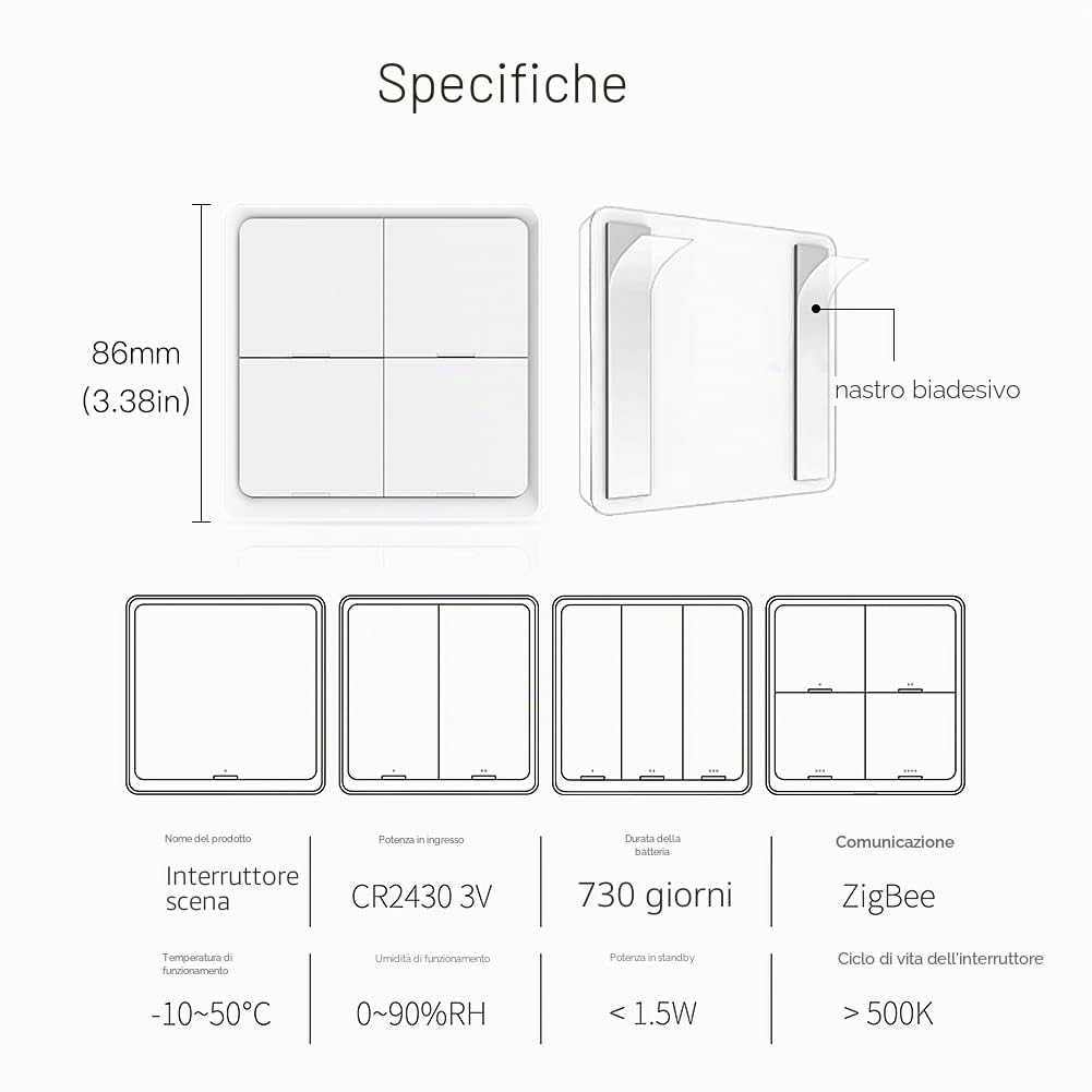 MOES 4 Gang 12 scene ZigBee Interruttore a pulsante, interruttore di scena per automazione intelligente per dispositivi intelligenti Tuya, richiede Tuya ZigBee HUB, batteria gratuita, bianco