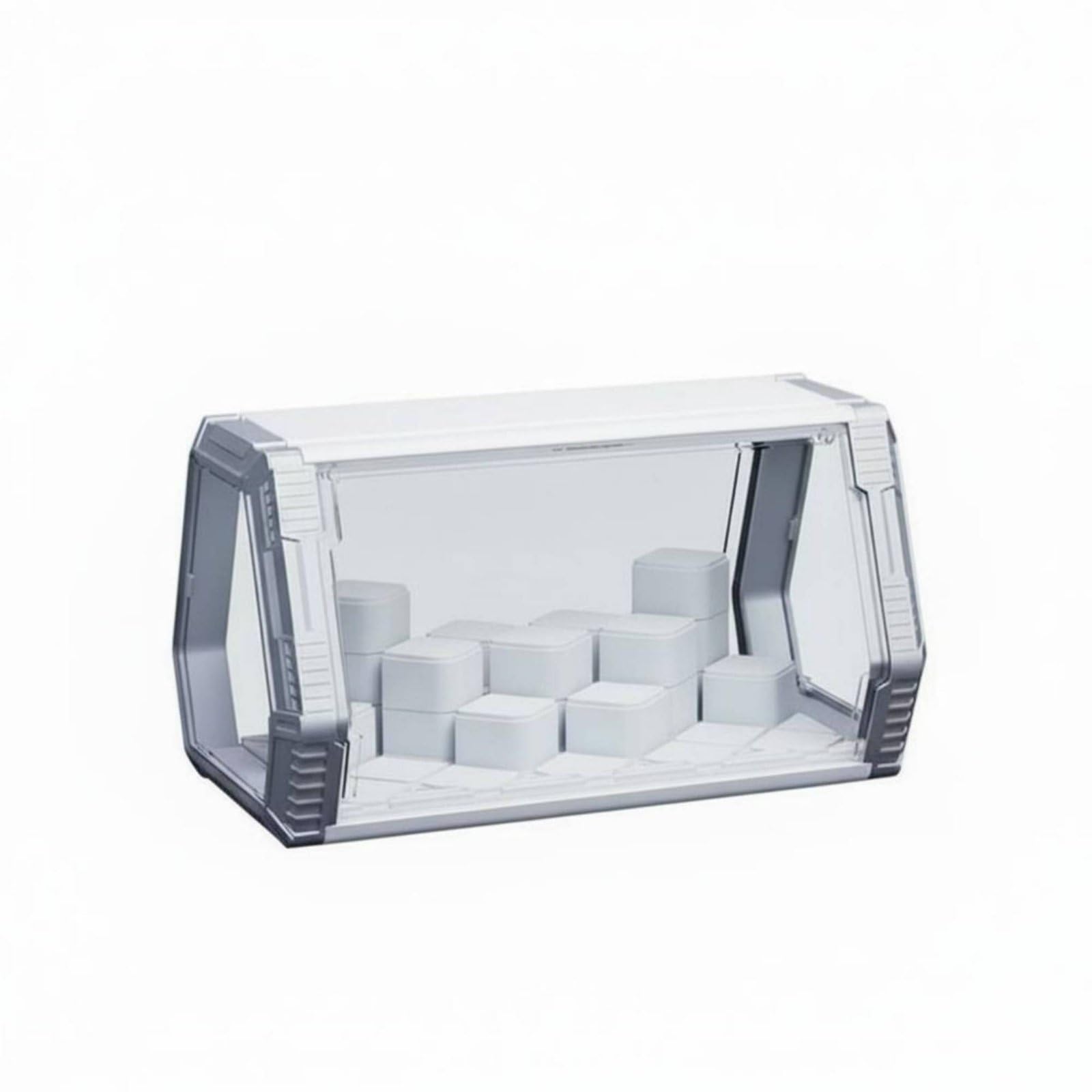Vitrine Figurinen Vitrine Vitrinenkasten Sammlervitrine Schaukasten mit Klappdeckel Und Staubschutz 360 Grad Ansicht für Modellbau Sammlung Arbeitszimmer , Silber , Gitterbasis