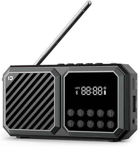 SHIDU Radio FM portátil para personas mayores con altavoz Bluetooth, mensaje de voz en modo, escaneo automático, reproductor de tarjetas TF, soporte