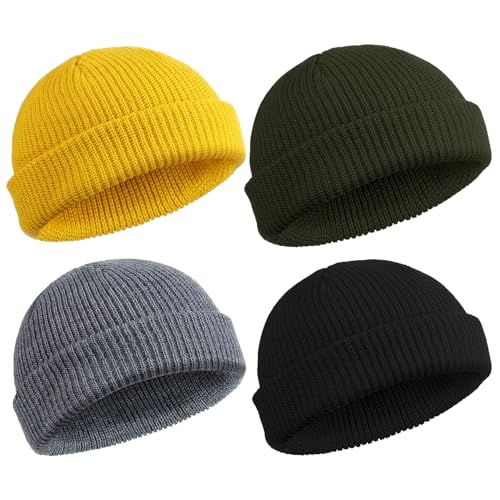 SATINIOR 4 Pieces Trawler Beanie Watch Hat Roll up Edge Skullcap Fisherman Beanie Unisex (Black,...