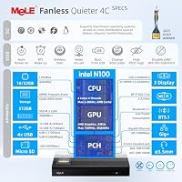 MeLE Quieter4C Lüfterloser Mini PC 12th Alder Lake N100 (bis zu 3.4GHz, 4C/4T) 16GB LPDDR4x 512GB Schreibtisch Kleiner Computer Win11 Pro 4K Dreifach-Display Alles in Einem USB-C WiFi 5 BT5.1 Ethernet – Ansicht 4