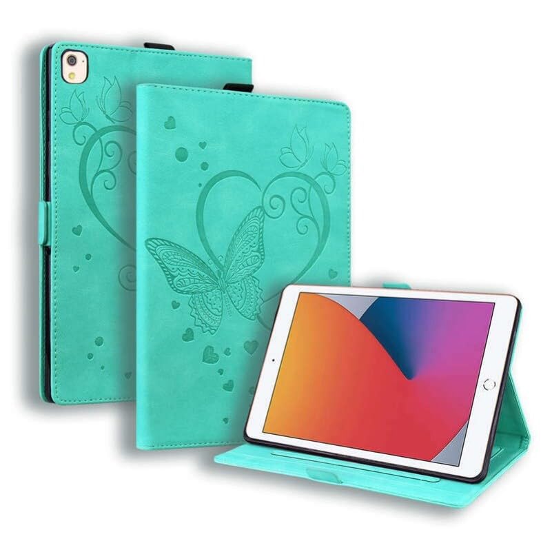 Étui compatible iPad 7e génération 10.2 vert avec rabat papillon smart