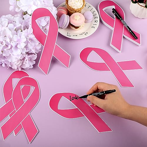 100 Pcs Large Pink Ribbon Cutouts with 2 Pens, Breast Cancer Awareness by Qilery - Used condition - Image 3