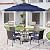 PHI VILLA 5 Piece Outdoor Dining Set with Umbrella, 37" Square Metal Dining Table & Cushioned Rattan Chairs with 10ft Blue Umbrella for Patio, Deck, Yard, Porch