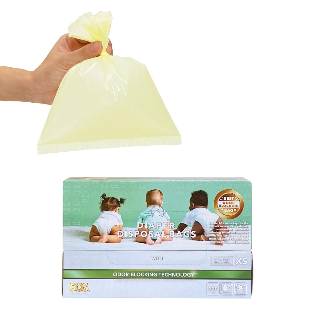 BOS Odor-Sealing Dirty Diaper Trash Bags - Disposable Bags - Scent & Smell Free (200 Bags) [Size: XS, Color: Creem Yellow]?Brand new packaging design!!