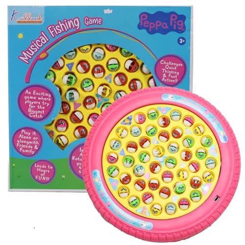 Image of Hasbro Peppa Pig Musical Fishing Board Game - Rotating Pond with 45 Fishes & 4 Poles - Educational Pink Magnetic Toy for Kids 3+ Years - Interactive Fast-Action Game for 1-4 Players