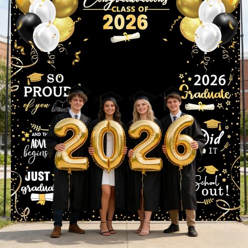 Tela de fondo graduación negro y dorado 78.7x70.8 pulg miniatura 5