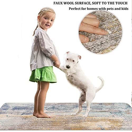 Famibay Hallway Runner Rugs With Non Slip Rubber Backing Washable Runner Rug 2X6 Rug Runner Modern Abstract Soft Fluffy Low Pile Carpet Floor Runners For Hallway Kitchen Bedroom Bathroom(Blue Yellow) #TOP2