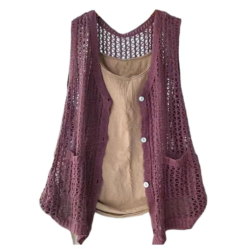 Gilet Donna, Canotta all'Uncinetto Donna Morbido Cotone Bottoni sul Davanti Senza Maniche Cardigan Estivo Traforato Canotta Casual Maglia Leggera Copricostume per L'Uso Quotidiano e Feste