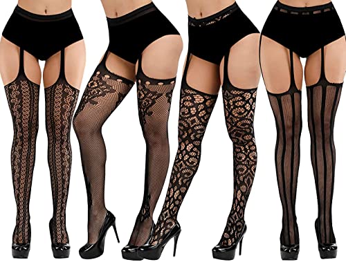 iCamter Plus Size Fishnet Stockings, Black Fishnet Tights Thigh High Stockings Suspender Pantyhose