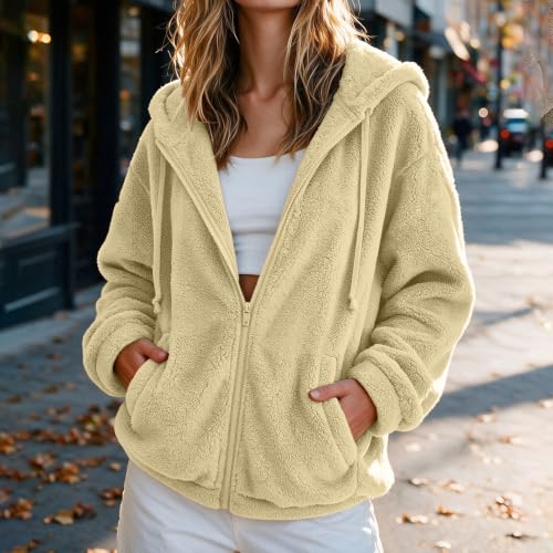 Women Fuzzy Fleece Hooded Zip Up Jacket Long Sleeve Coats with Pockets - image 3
