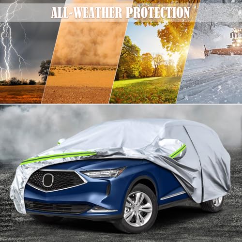 Image of Waterproof Car Covers Replace for 2001-2024 Acura MDX, 6 Layers Silver All Weather Car Cover with Zipper Door & Windproof Bands for Snow Rain Dust Hail Protection