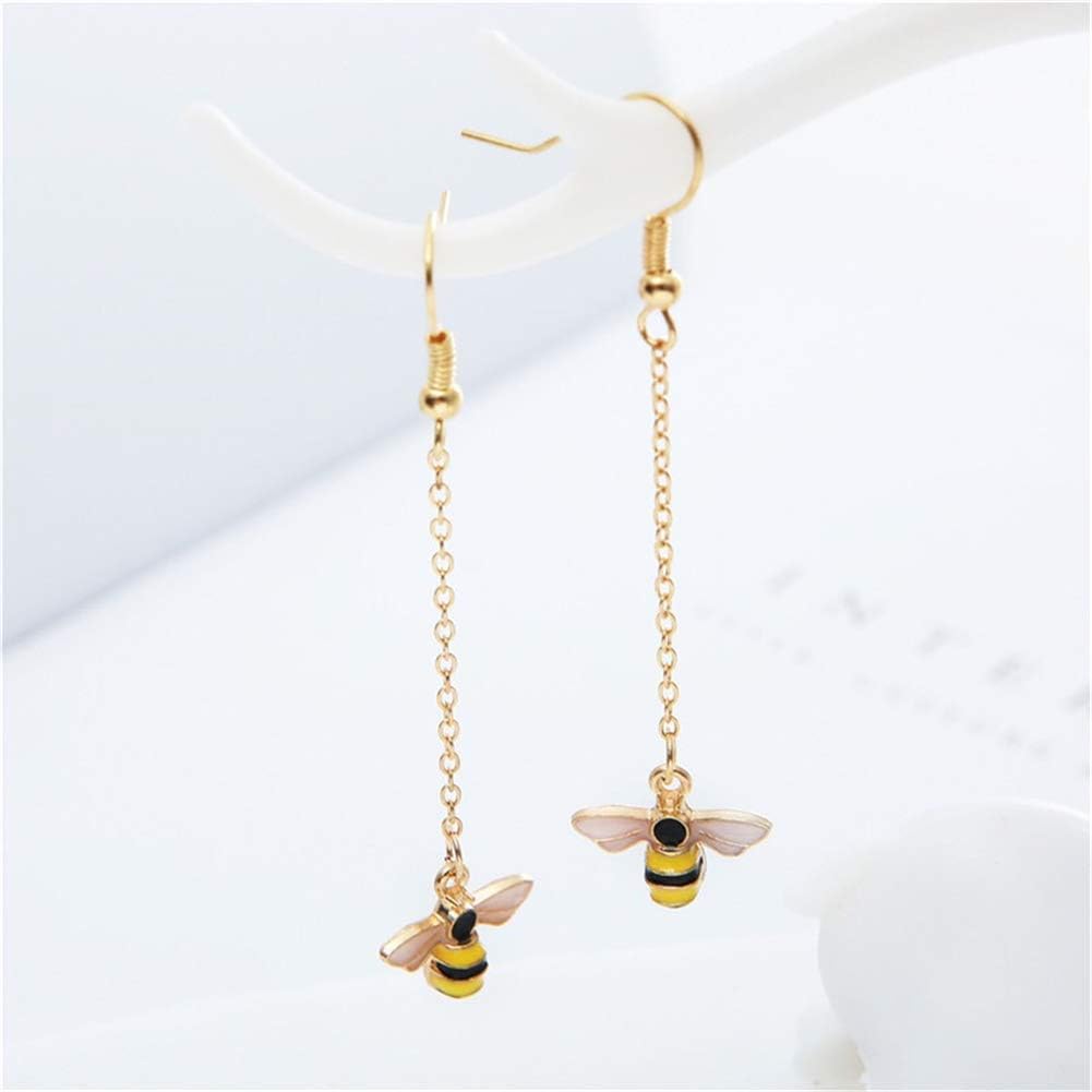 ALUOR Tiny Cute Gold Bee Pendant Necklace and Earrings Jewelry Set, Fashion Charm Crystal Rhinestone Enamel Honeybee Bumble Bee Pendant Jewelry Women - Image 8