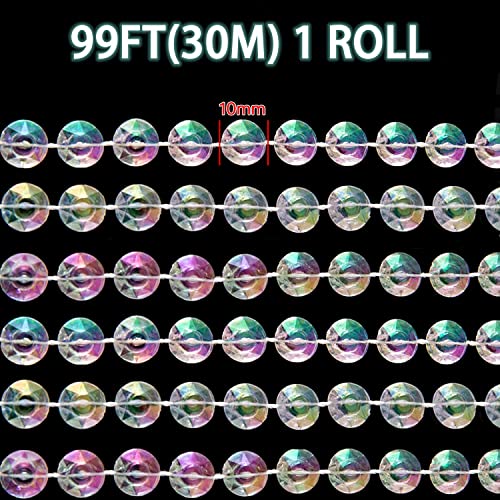 Jishi 99Ft Crystal Beads Garland Strand, Iridescent Clear Acrylic Diamond Beads String Roll For Crafts, Beaded Curtains, Wedding Party Decorations, Plastic Crystal Garland For Christmas Tree Ornaments #TOP1