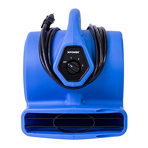 Xpower P-100A 3 Speeds Mini Air Mover, Floor Fan, Dryer, Utility Blower With Built-In Dual Outlets For Daisy Chain- Blue #TOP6