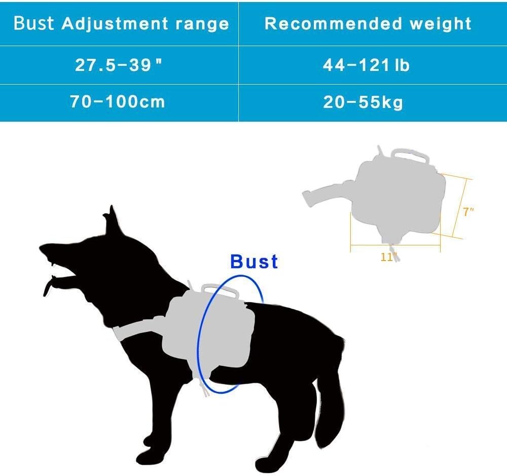 Medium Size Tactical Dog Collar Metal Buckle Nylon Adjustable Dog Pack Hound Dog Saddle Bag Backpack with Handle