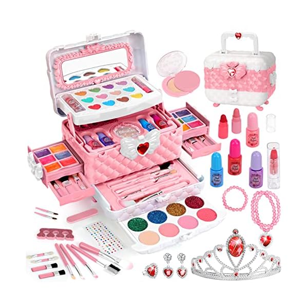 Kids Makeup Kit for Girl Toys, 60PCS Teensymic Toys for Girls Real Washable Makeup Girls Princess Gift Play Make Up Toys Makeup Vanities for Girls Age 4 5 6 7 8 9 Birthday