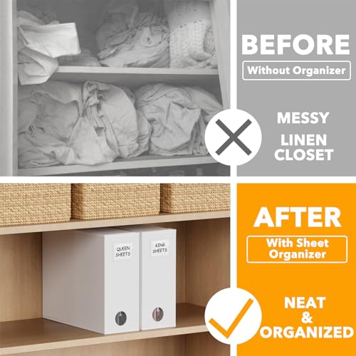 Image of SpaceAid 2 Pack Bed Sheet Organizers and Storage, Foldable Sheet Organizer for Linen Closet, Sheets Set Folder Keeper with Window XL (Queen & King Size) Organizing Bedding Container, White