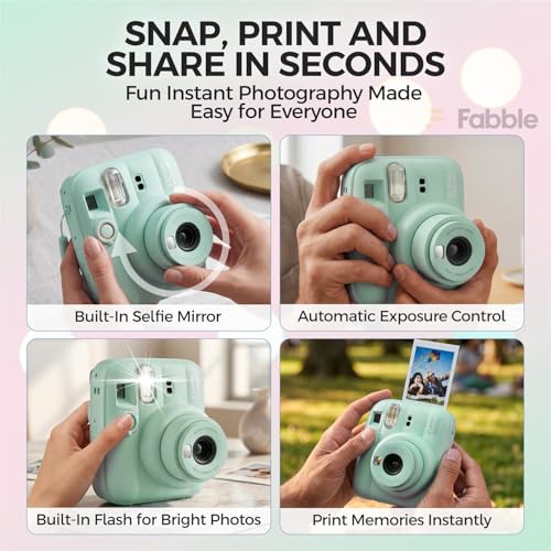 Image of FUJIFILM INSTAX MINI 13 Instant Film Camera Lagoon Green Bundle with Caiul Groovy Case, INSTAX Mini Twin Pack Film 20 Exposures, Automatic Exposure, Close-Up Mode, Selfie Mirror
