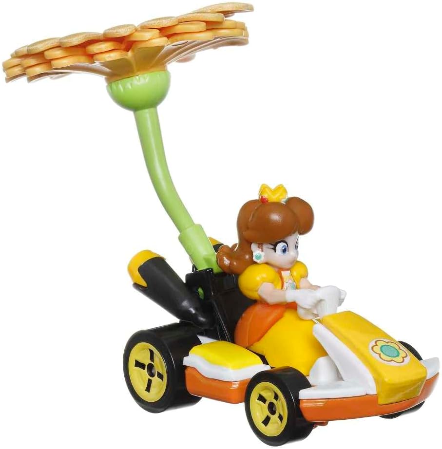 Hot Wheels 1:64 Scale Mario Kart | Princess Daisy Standard Kart + Flower Glider