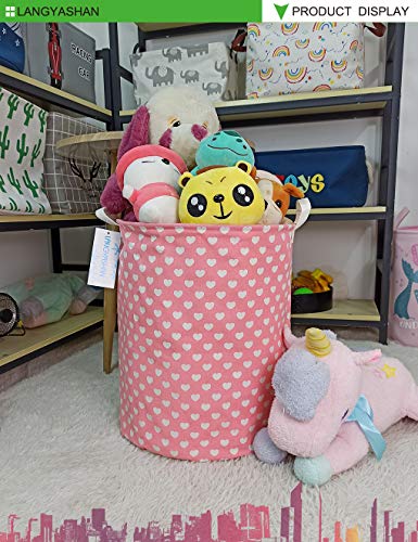 Langyashan Laundry Basket Canvas Fabric Collapsible Organizer Basket For Storage Bin Toy Bins Gift Baskets Bedroom Clothes Children Nursery Hamper (Pink Heart) #TOP3