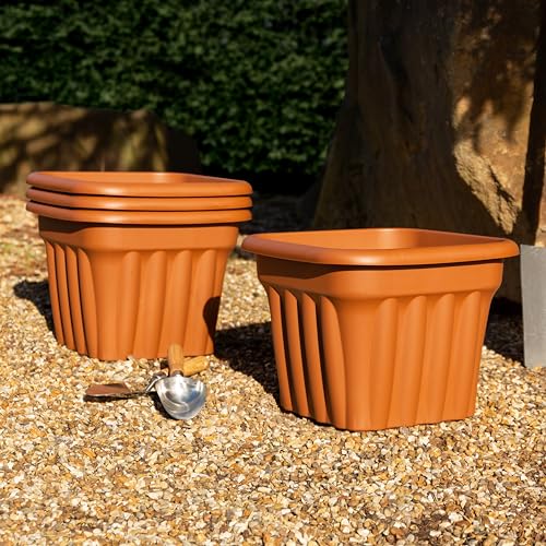 Wham Vista 4 x 40cm Square Plastic Garden Planters | 100% Recycled Plastic | Weather Resistant & Lightweight | Indoor & Outdoor Use | Drainage in UK - Terracotta