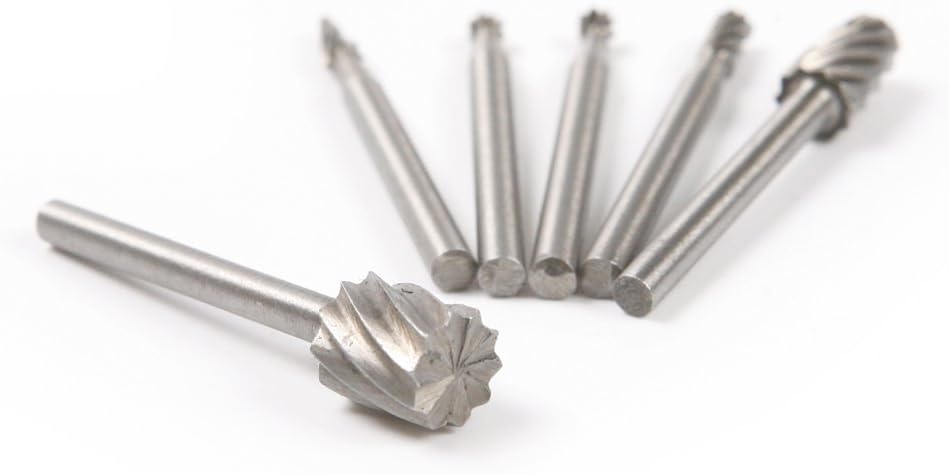 Chiloskit 6pc 1/8 Shank HSS Routing Router Bits Burr Rotary Tools Compatible with Most Rotary Tool Wood Carving