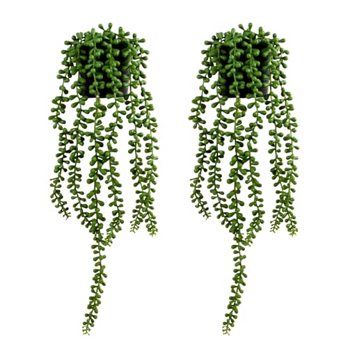 2 Pièces Plantes Artificielles Suspendues dans des Pots, Faux Perle Plante Suspendue, plante Tombante Artificielle en Pot, Fausses plantes Vertes Réalistes...