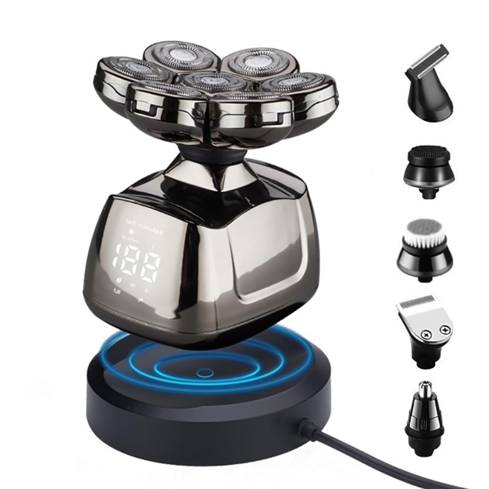 Maquinilla de afeitar eléctrica para hombre, 6 en 1, afeitadora eléctrica de cabeza calva, afeitadoras húmedas y secas para hombres con clase IPX6 impermeable y pantalla LED