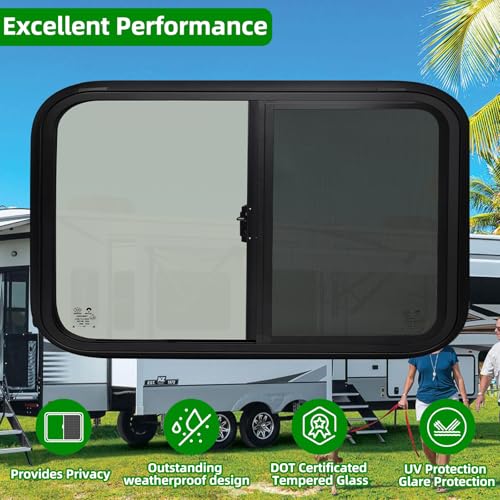 Image of 30 inchW x 20 inchH RV Windows for Cargo Trailer Camper,Tinted Horizontal Sliding | RV Cargo Trailer Camper Window Replacement w /Screen&Trim Ring,Fit 15 /16 inchor 1-3 /8 inch Thick Wall,Allow Error 1 /16 inch,DOT Approved