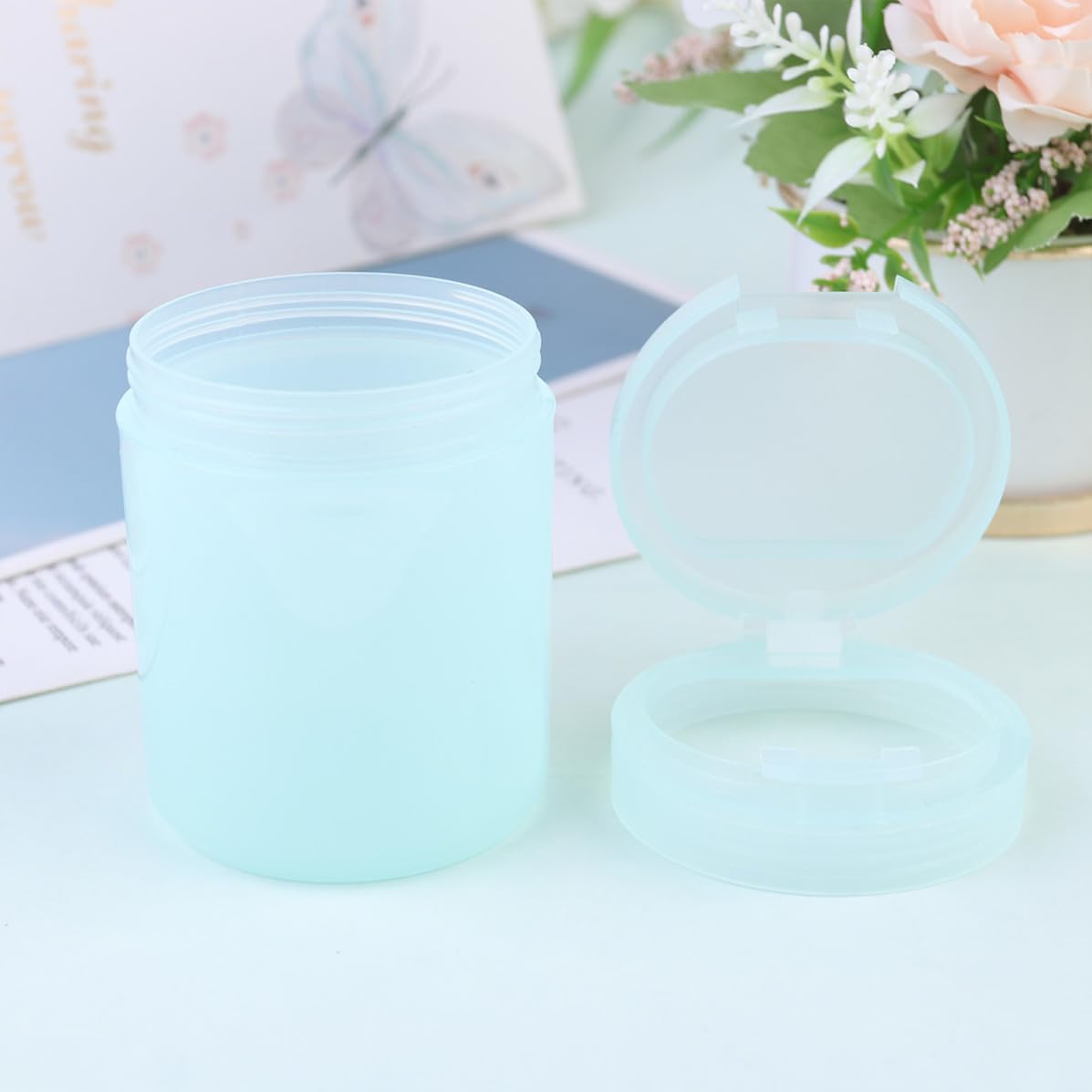 PRETYZOOM Cotton Swab Storage Box with Pressable Lid for Bathroom Counters and Vanity Tables, Lightweight Plastic Container in Green with Convenient Design for Easy Organization