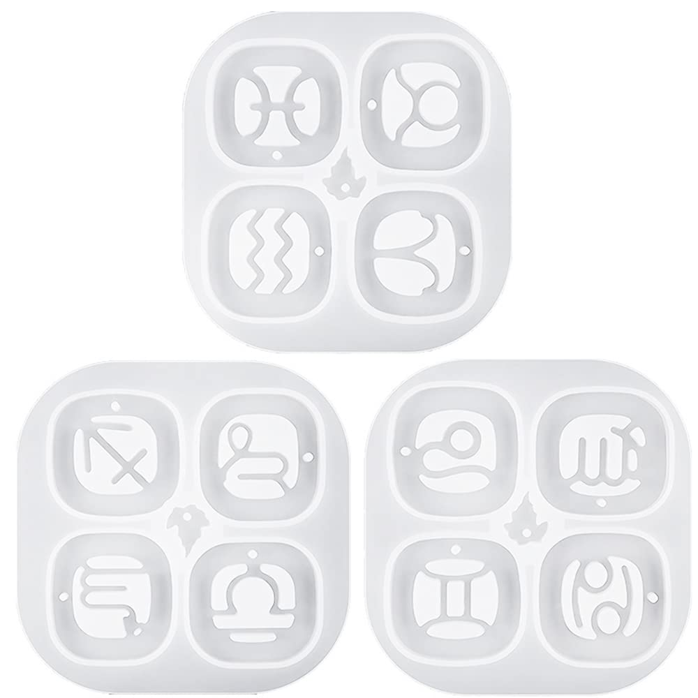 Cenpek 3 Pcs 12 Constellation Resin Molds Zodiac Silicone Moulds, Crystal Epoxy Resin Casting Mold Kit For Jewelry Making Diy Craft,Resin Keychains,Clay Crafts