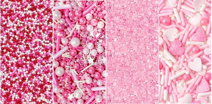 Image of Pink Sprinkles, 11.3oz Edible Pearls Nonpareils Jimmies Sugar Sprinkles | Large Capacity 4 Jars Set for Cakes Cupcakes Cookies Baking