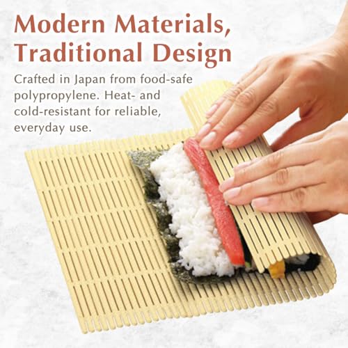 TIKUSAN Makisu Non Stick Sushi Rolling Mat Double Embossed Surface Made in Japan Japanese Plastic for Sushi Maki California Rolls Tamagoyaki and Vegetable Draining