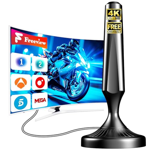 Antena TV Interior Potente HD para Smart TV – Antena TDT Digital con Recepción 360° Omnidireccional, Base Magnética Estable, Fácil Instalación, Compatible DVB-T2/DVB-T, Soporta 4K/1080P, Sin Cuotas