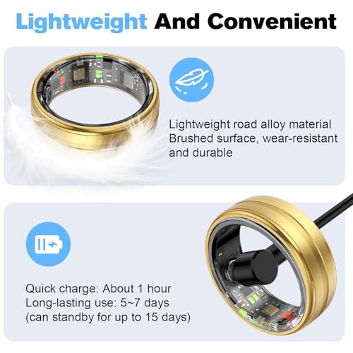 Image of Smart Ring Health Tracker for Men /Women,Fitness Ring Sleep Tracker,Fast Charging for Long-Lasting Use,for Pedometer Exercise,Monitor Sleep, Heart Rate, Stress,Waterproof (Gold, 12)