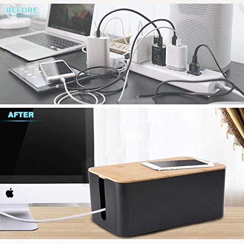 Image of Cable Wire Organizer Box Cable Manager Box for Office,Home (Wooden, Black Medium) Size: 13 * 32 * 13.5 cm