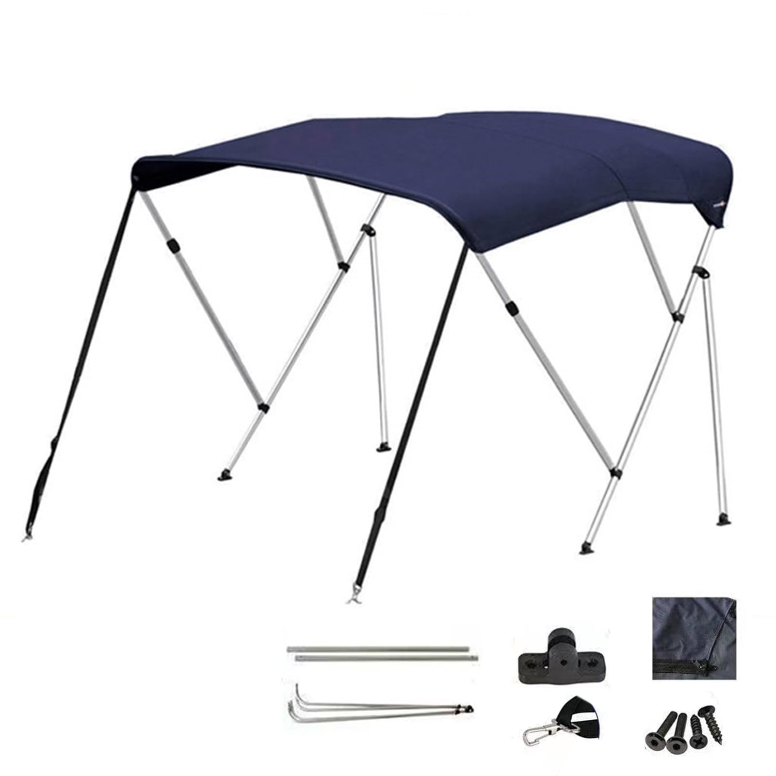 3 Pałąkowy Daszek Bimini do Lodzi, Wodoodporne Zadaszenie z Materiału Oxford 600D i Aluminiową Ramą, do Jachtów, Lodzi Wędkarskich i Pontonów(Blue,170-182cm/67-75in)