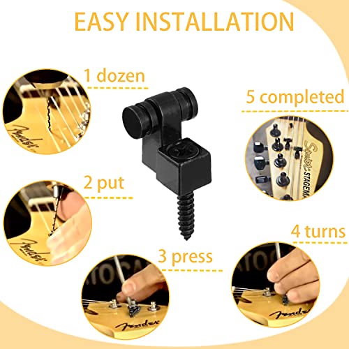 HUAREW 4PCS Guitar Roller String Trees Retainer String Guides for Electric Guitar Bass with Screw(Black) - Image 3
