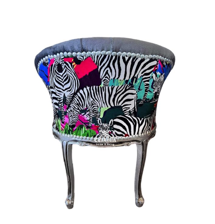 Chaise à cocktail style baroque français - Imprimé gris zèbre - Chaise de bar nostalgique en...